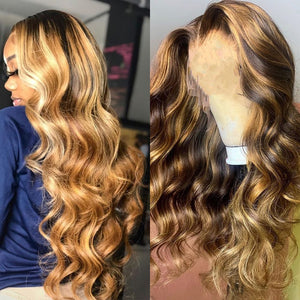 Honey Blonde Ombre Body Wave  Lace Front Wigs