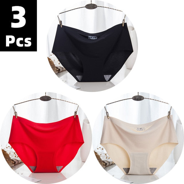 Plus Size Women 3 Pack Seamless Underwear Black Red White Beige or Pink