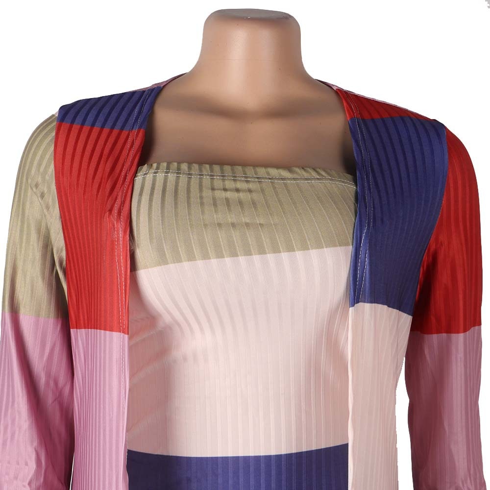 2XL 2 Piece Multi-Color Textured Bold Stripe Turbe Dress w/ Robe Ankle Length Plus Size Women