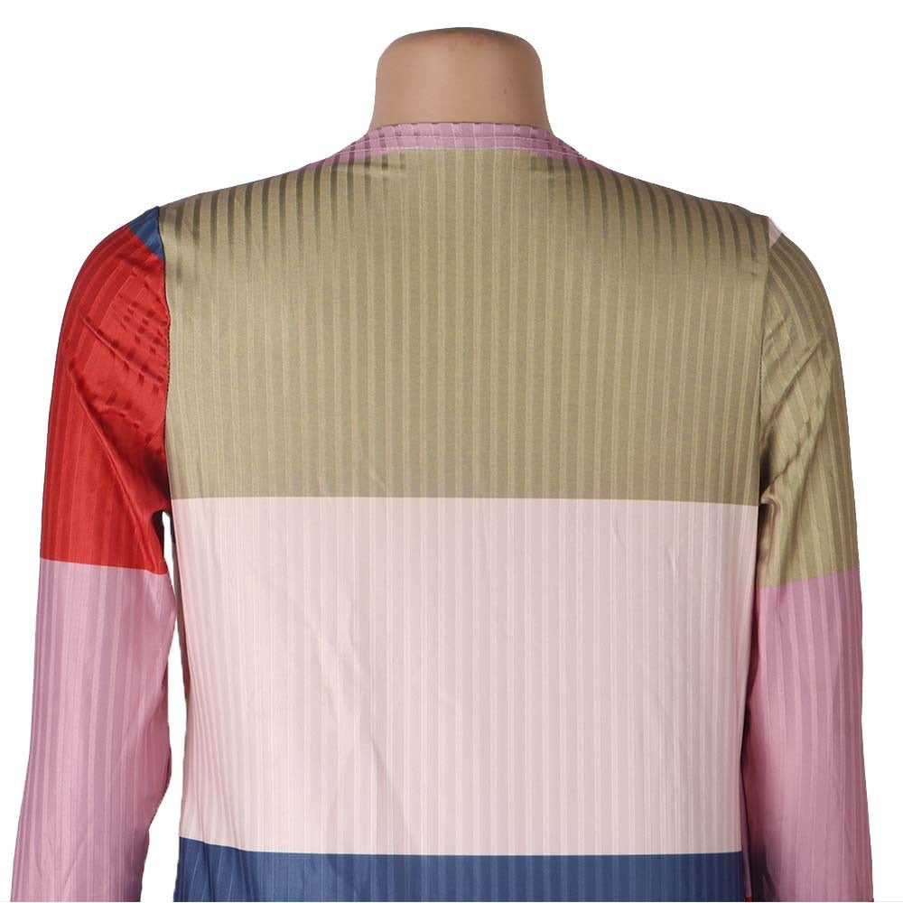 2XL 2 Piece Multi-Color Textured Bold Stripe Turbe Dress w/ Robe Ankle Length Plus Size Women