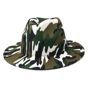 Camouflage or Tie Dye or Variety Print Wool Fedora Hats Blue Gray Red Orange Purple or Green