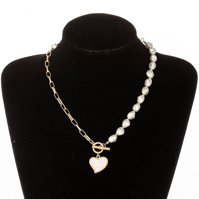 Assorted Link Chain & Pearl Heart Pendant Necklaces Womens Jewelry