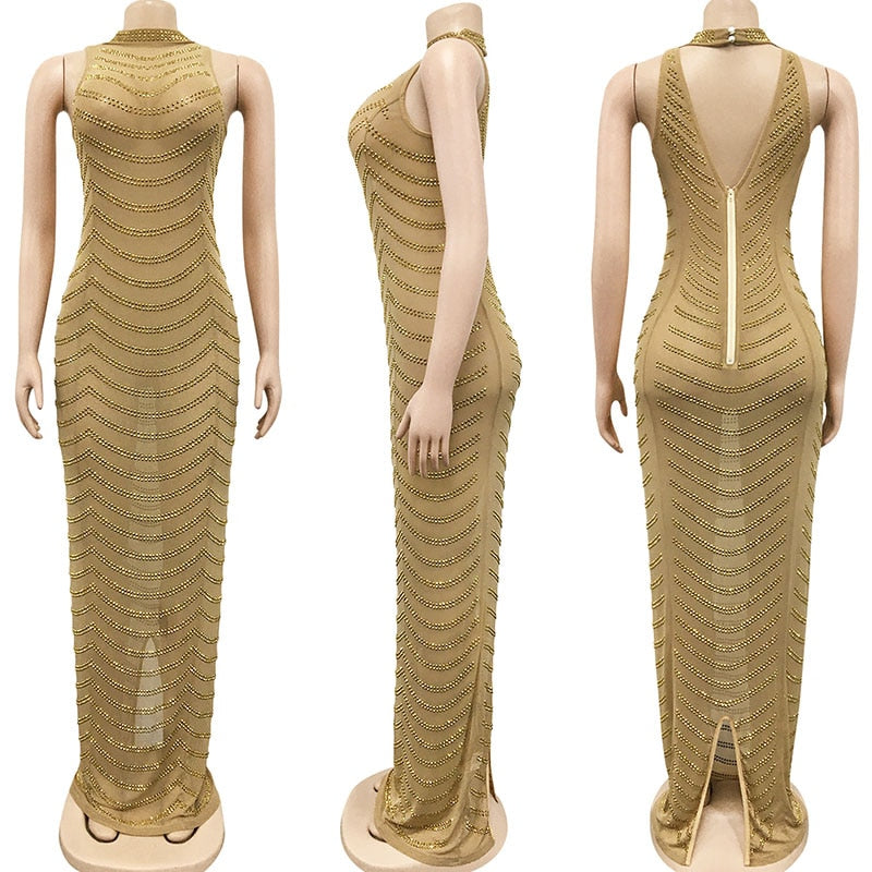 2XL Crystal Mesh Sequined Evening Dress Plus Size Women