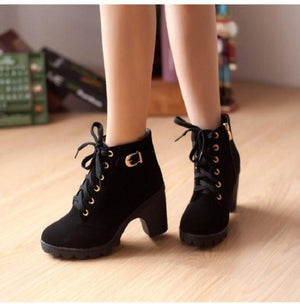 Lace-Up Square Heel Winter Ankle Boots