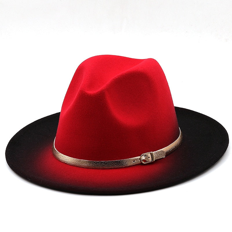 Womens Accesories Gradient Black Fedora Hat w/ Belt Ribbon Blue Green Yellow Orange Gray Beige Purple or Red