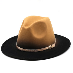 Gradient Black Fedora Hat w/ Belt Ribbon