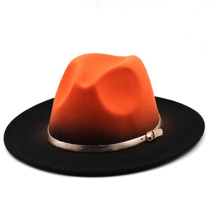 Gradient Black Fedora Hat w/ Belt Ribbon