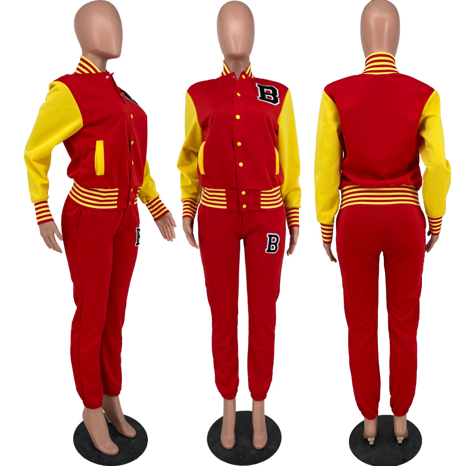 2XL 2 Piece Yellow Sleeve Letterman Jacket w/ Pants Plus Size Women