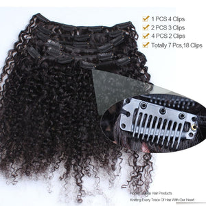 3B 3C Brazilian Kinky Curly Human Hair Clips-Ins