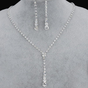Silver Plated Celebrity  Drop Crystal Necklace Earrings Set  Women Jewelry