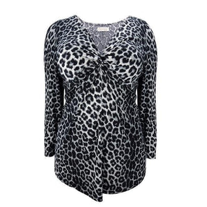 8XL Leopard Print Blouse  Deep V Neck Long Sleeve Top Plus Size Women