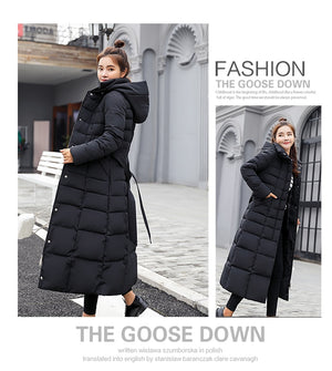 2XL Winter Long Cotton Parka  w/ Striped Fur Hood Snow Coat Plus Size Women