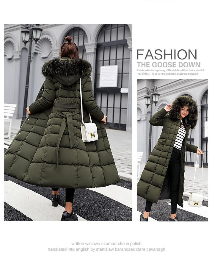 2XL Winter Long Cotton Parka  w/ Striped Fur Hood Snow Coat Plus Size Women