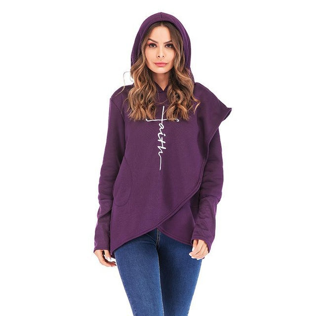 5XL Faith Embroidery Hoodie Pullover Sweater  6 Colors Plus Size Women