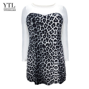 8XL Patchwork Leopard Print Tunic O Neck Long Sleeve Plus Size Women