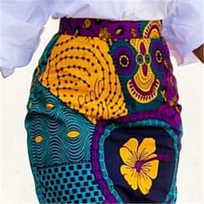 2XL African Print Tassel Skirt Mid Length Plus Size Women