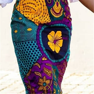 2XL African Print Tassel Skirt Mid Length Plus Size Women
