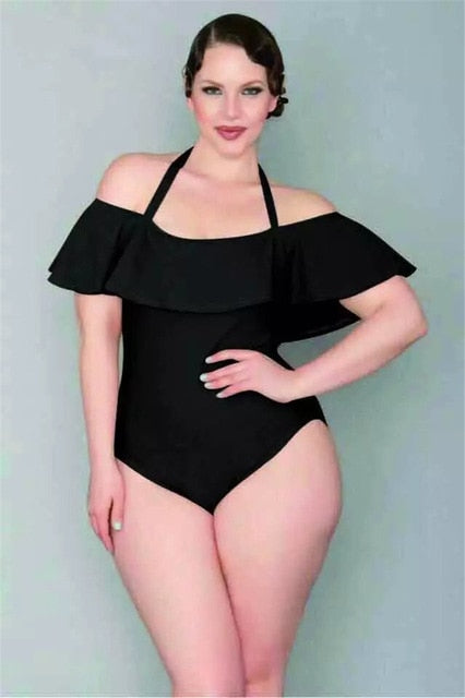 Plus Size 1 Piece Velvet Ruffle Swimsuit