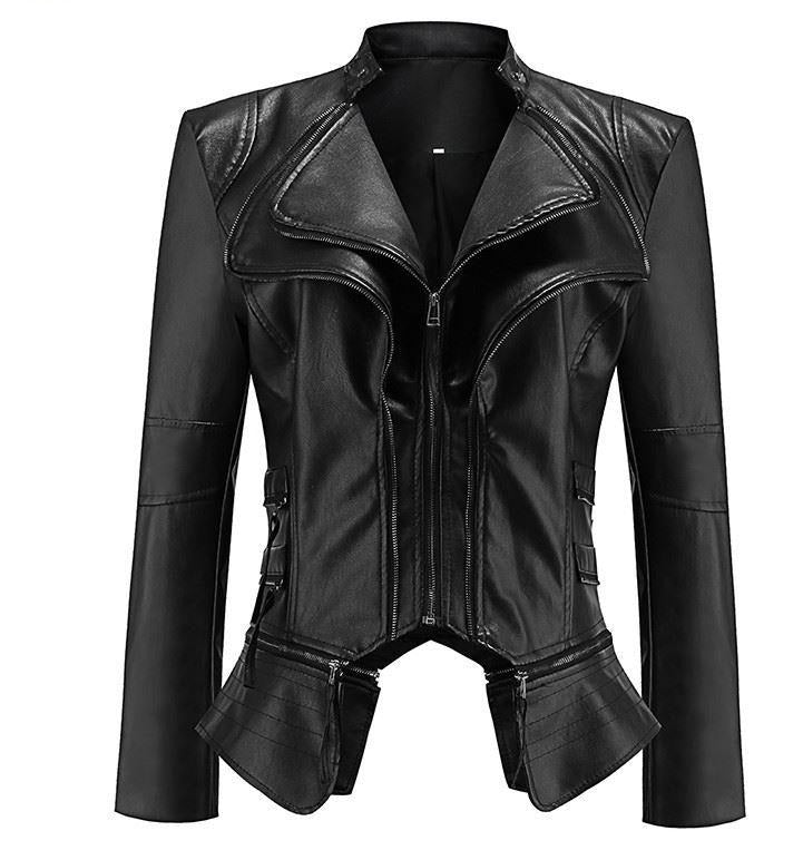 3XL Double Lapel Faux Leather Motorcycle Jacket Plus Size Women